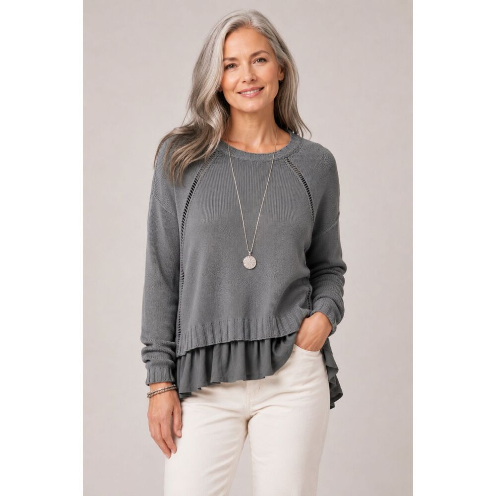 J‎ Jill Petite Small Gray Layered Pullover Back Tie NWT Womens Cozy Knit Top N3